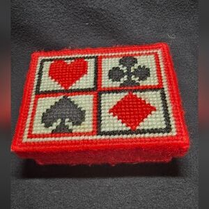 Handcrafted Red Card Suit Needlepoint Box - Unbranded